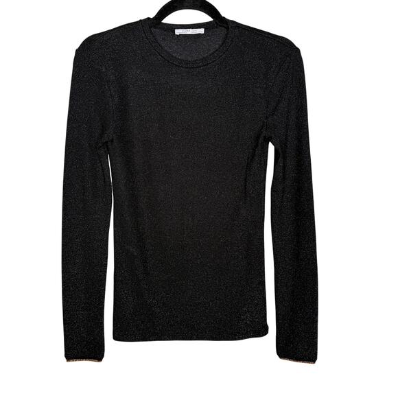 Zara Womens Small S Black Gold Metallic Ribbed Fitted Long Sleeve Tee Crew Neck - Picture 1 of 6